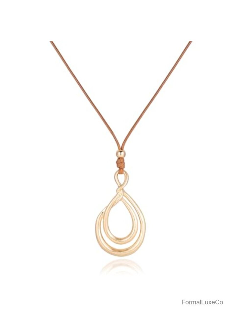 Burnished Gold Plated Infinity Pendant Long Necklace Adjustable Wax Cord